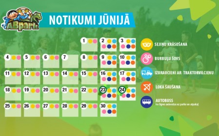 ABpark plānotie pasākumi un autobusu kursēšanas grafiks Jūnija mēnesī