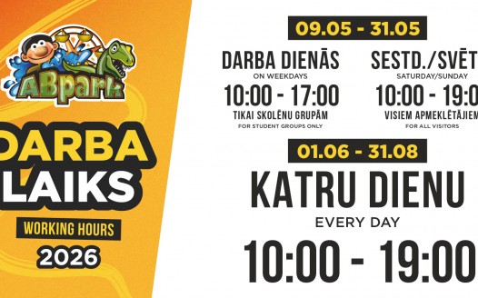 ABpark darba laiks 2026. gada maijā un skolēnu ekskursijas