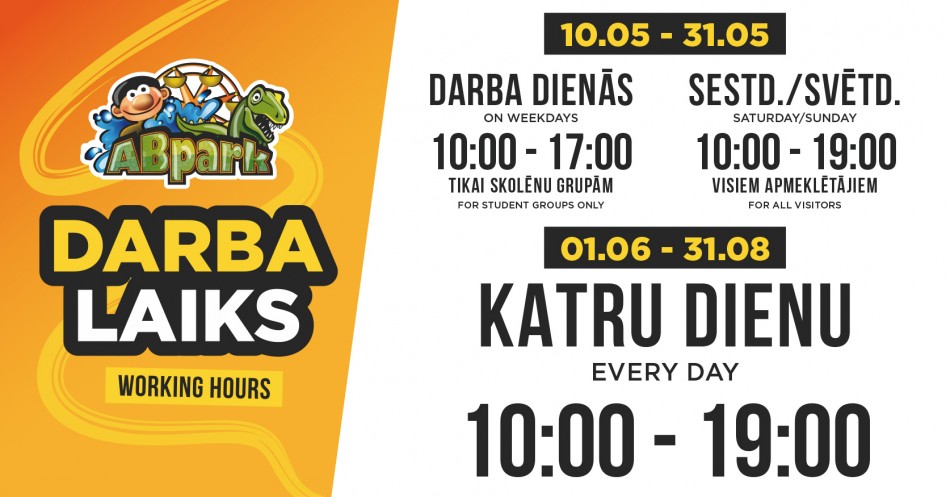 ABpark darba laiks 2025. gada maijā un skolēnu ekskursijas