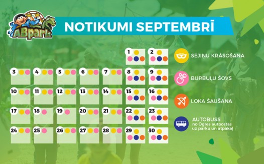 ABpark plānotie pasākumi un autobusu kursēšanas grafiks septembra mēnesī