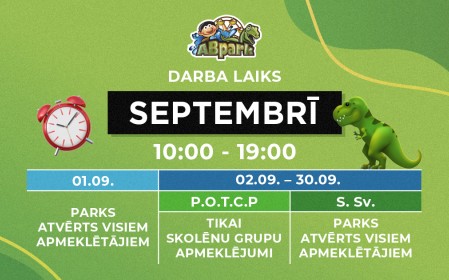 ABpark darba laiks 2022. gada rudenī un pieteikšanās skolēnu ekskursijām