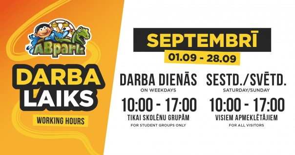 ABpark darba laiks 2025. gada septembrī un skolēnu ekskursijas