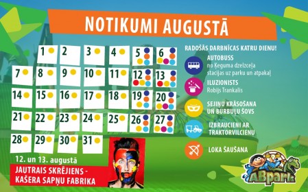 ABpark plānotie pasākumi un autobusu kursēšanas grafiks Augusta mēnesī