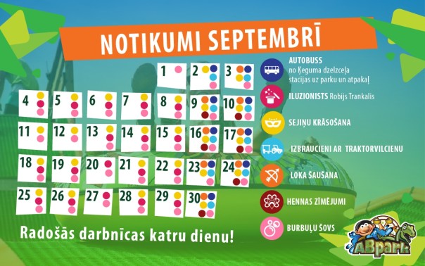 ABpark plānotie pasākumi un autobusu kursēšanas grafiks Septembra mēnesī